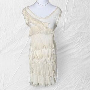Vintage silk ivory ruffle dress made in Italy fairy midi